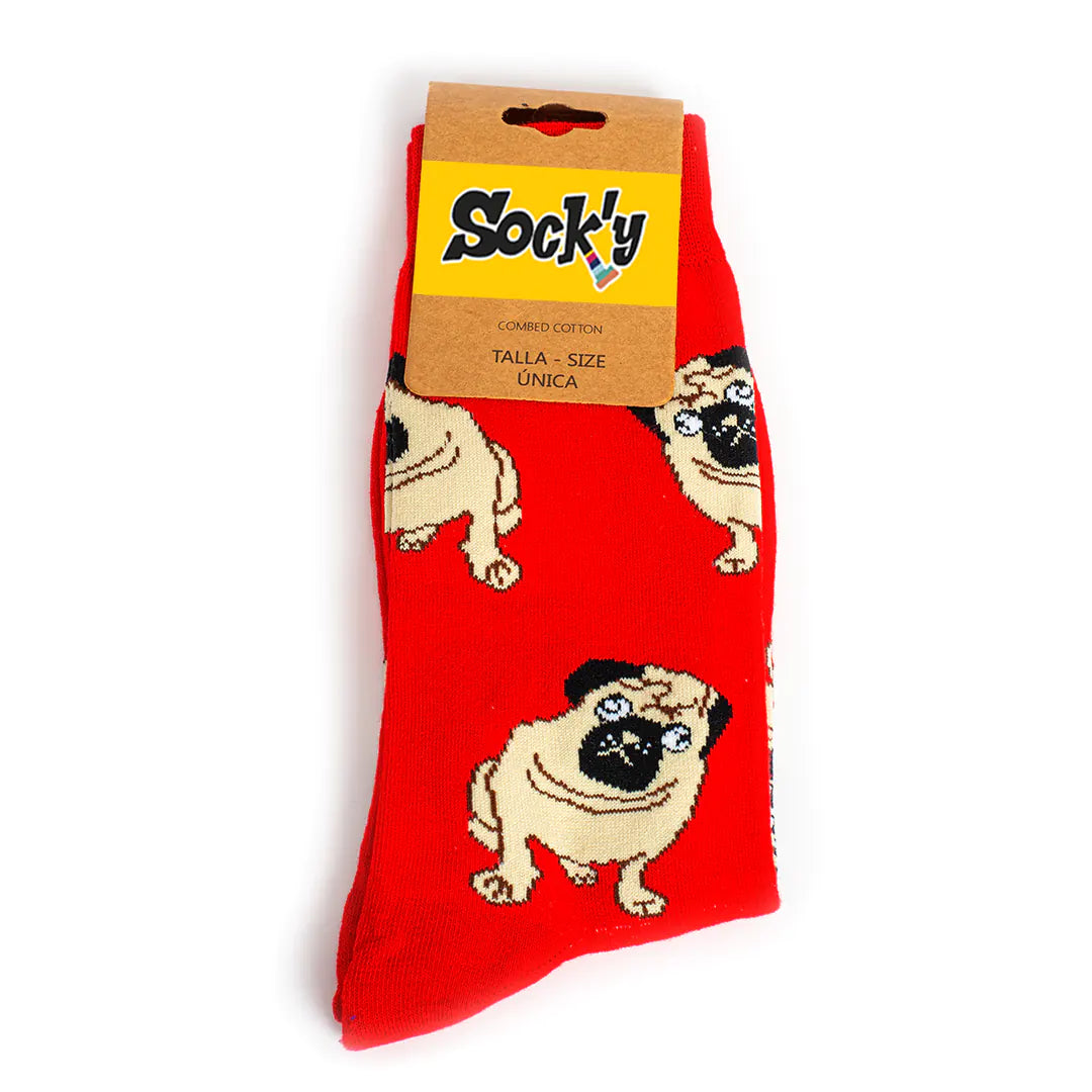 Calcetines rojos con motivo perros