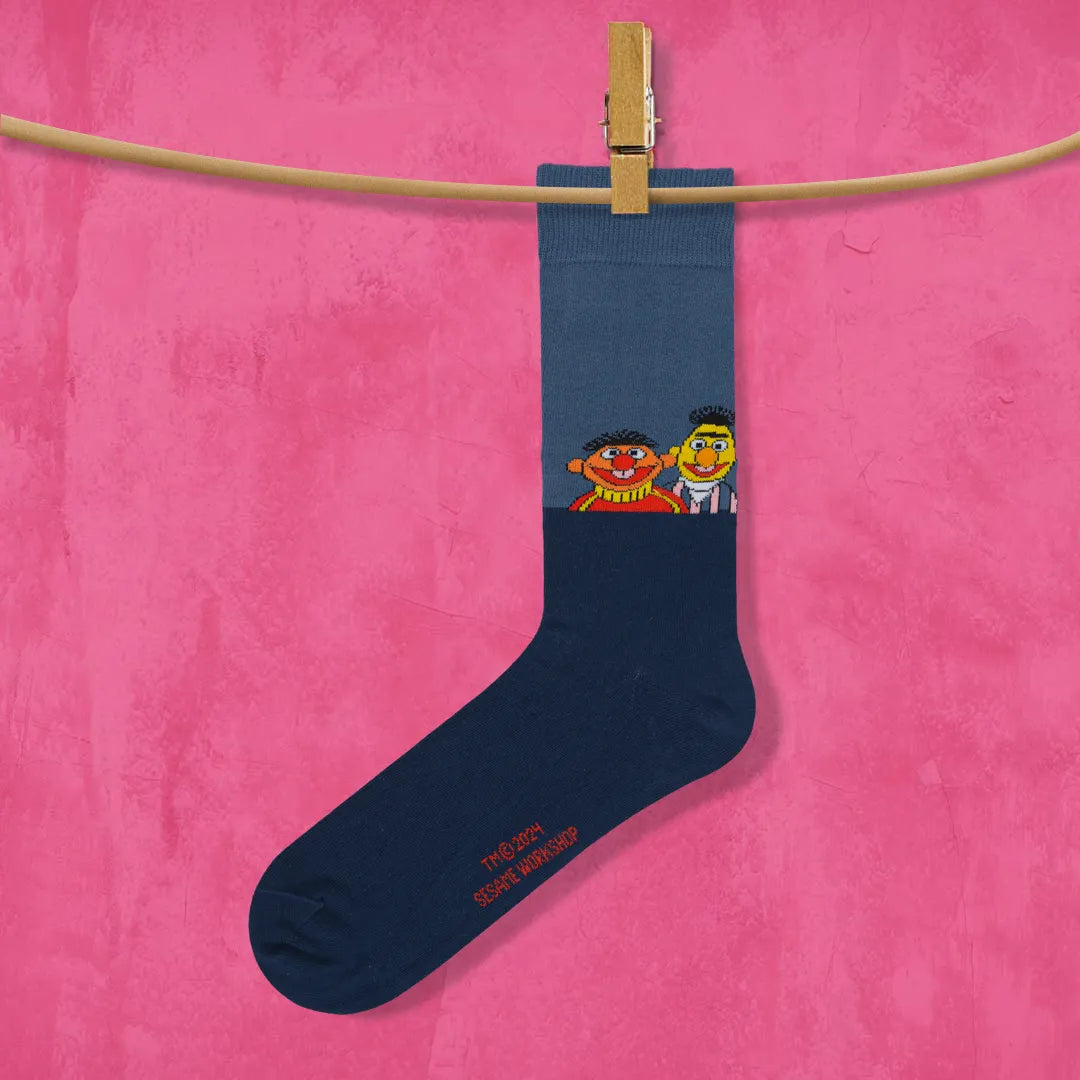 Calcetín de media caña con motivos de Barrio Sésamo, con Epi y Blas