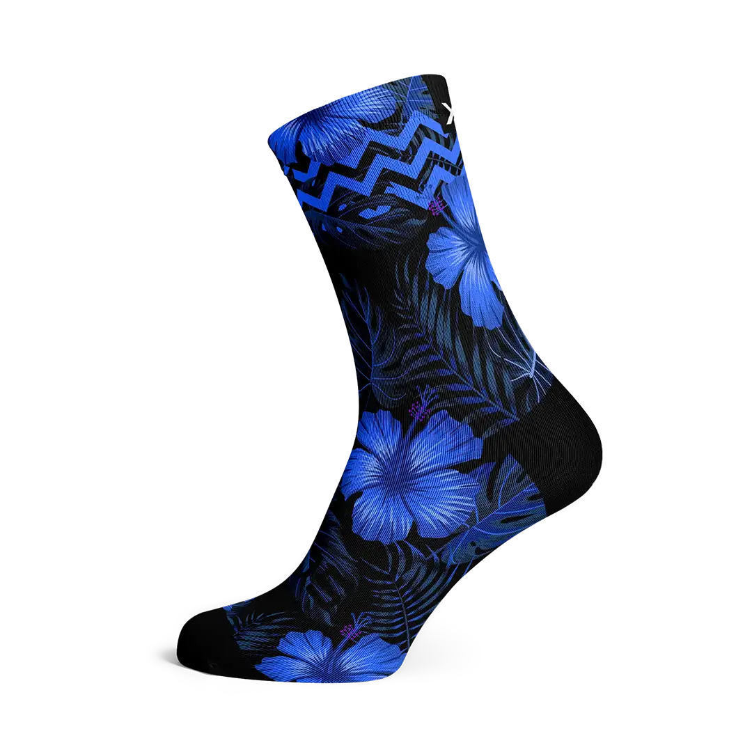 Calcetines con diseño floral en azul eléctrico y negro