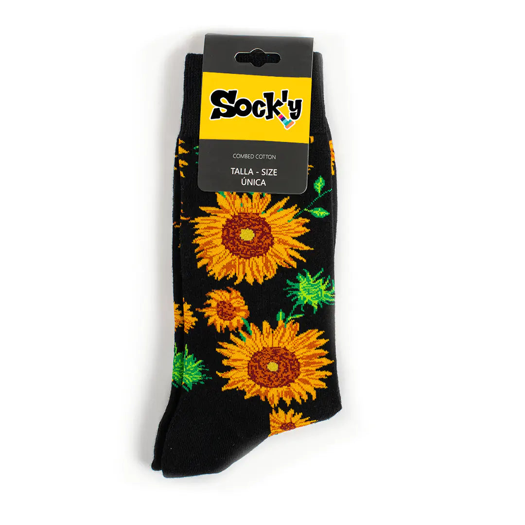 Calcetines con girasoles sobre negro