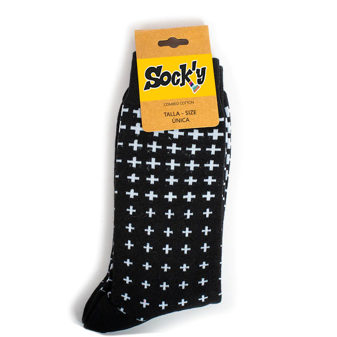 Calcetín con cruces blancas sobre fondo negro
