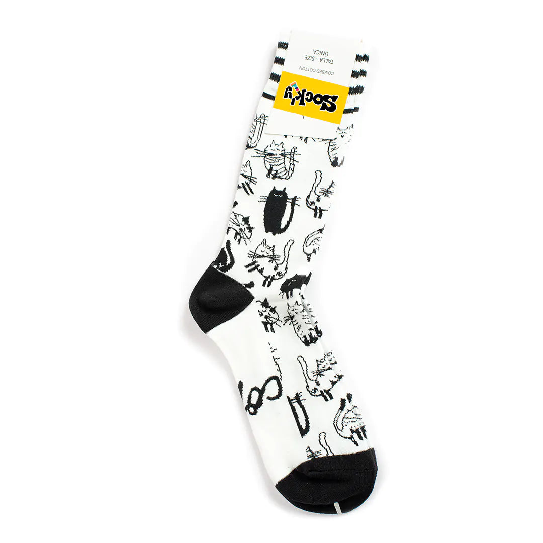 Calcetines con motivo gatos en blanco y negro