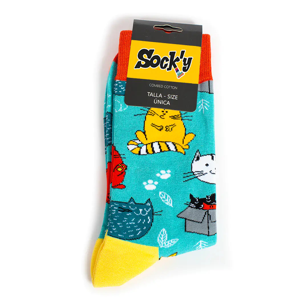 Calcetines multicolor de gatos