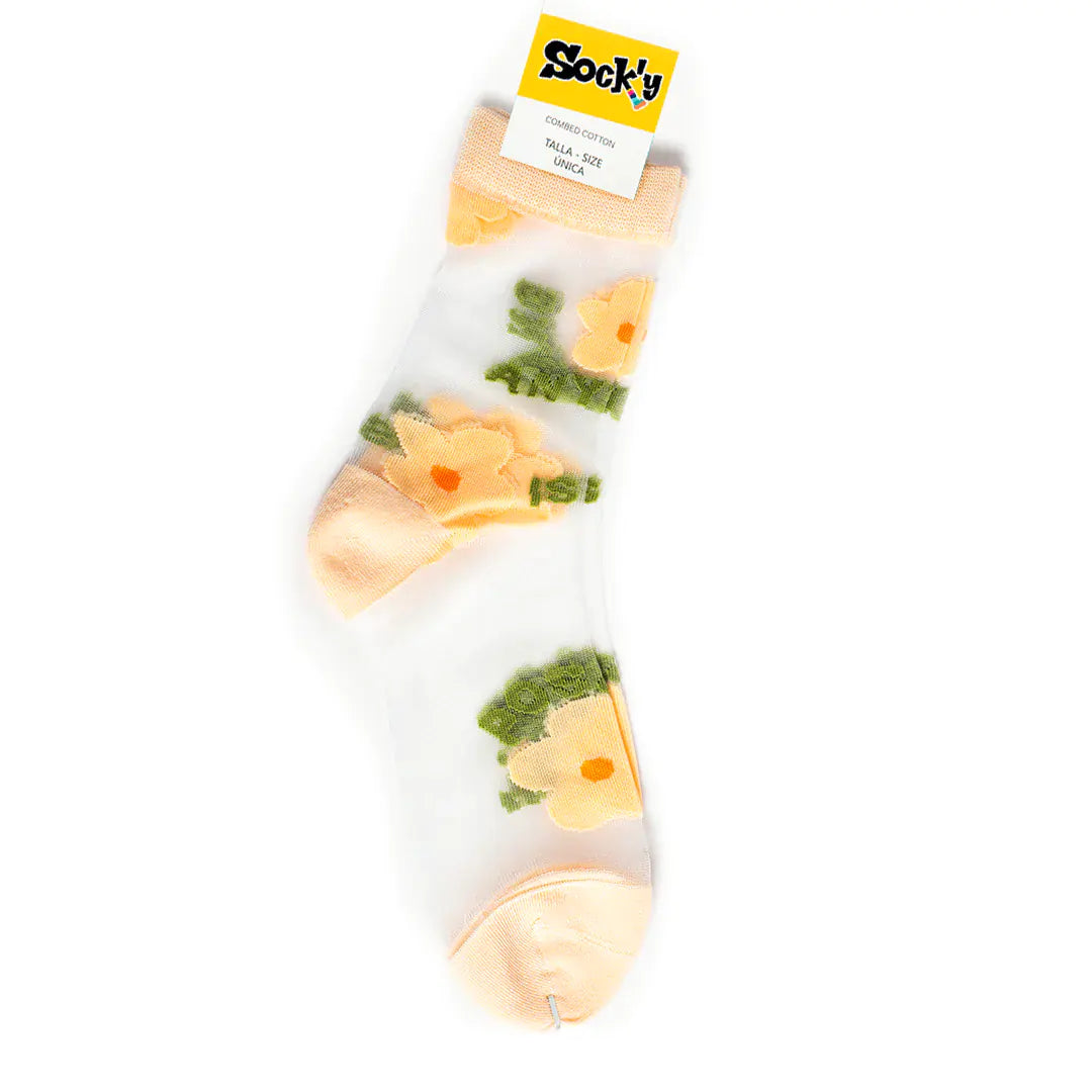 Calcetines transparentes con motivos florales
