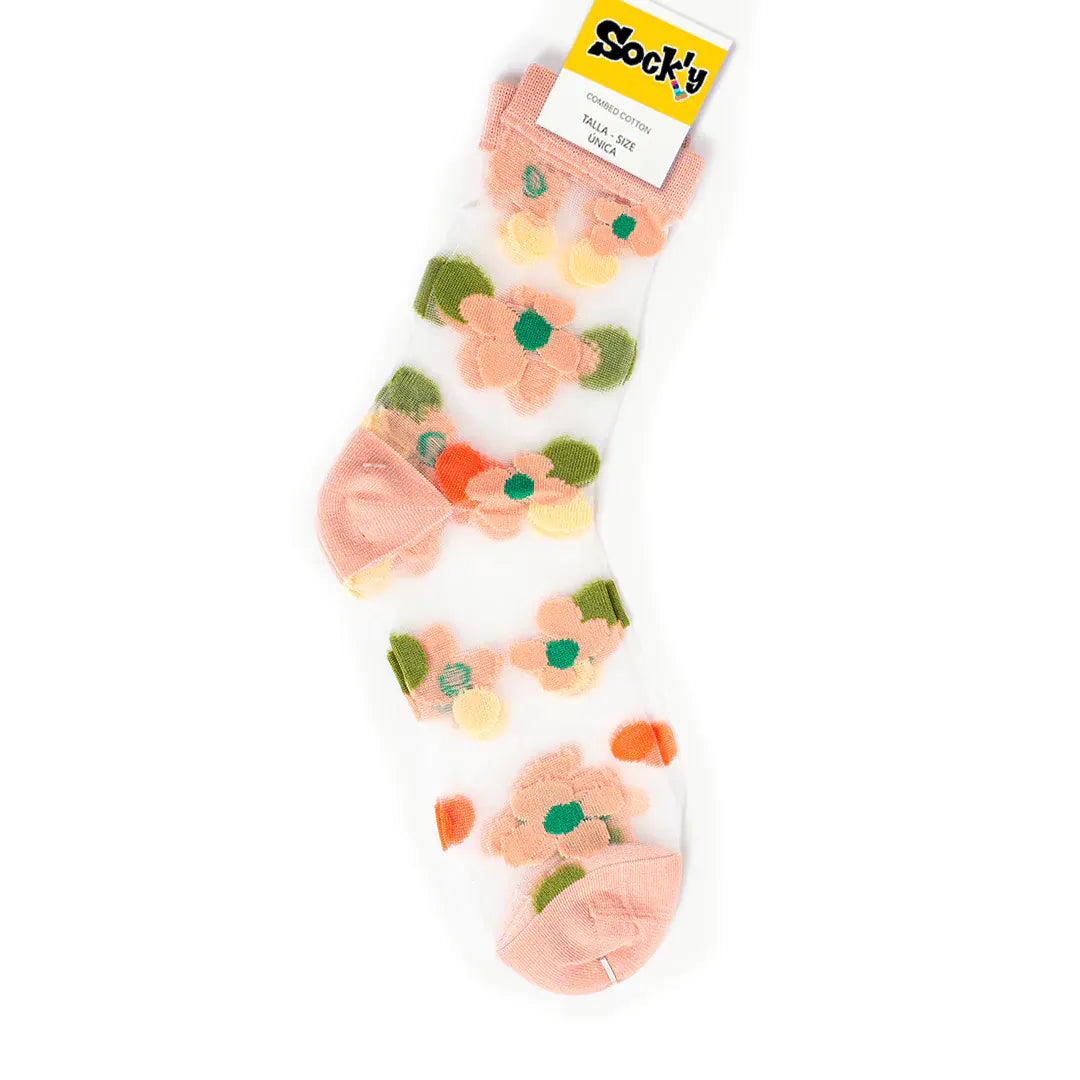 Calcetines transparentes con motivos florales rosas